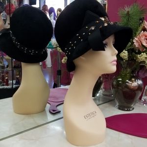 Vintage petite size black embellished ladies hat